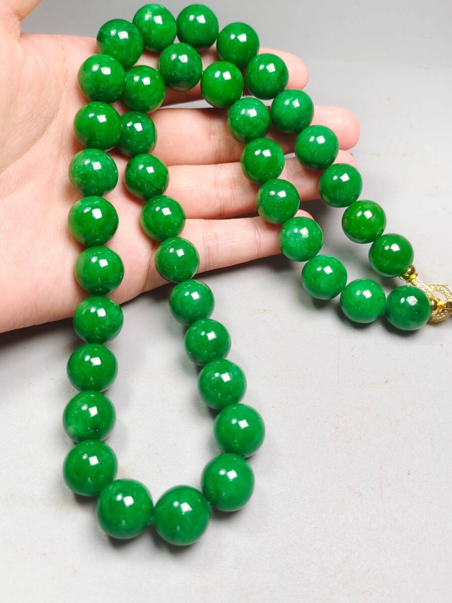 清・翡翠細密彫・沁色自然・圓珠ネックレス・根付・裝身具』極細工