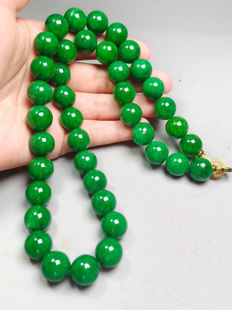 清・翡翠細密彫・沁色自然・圓珠ネックレス・根付・裝身具』極細工