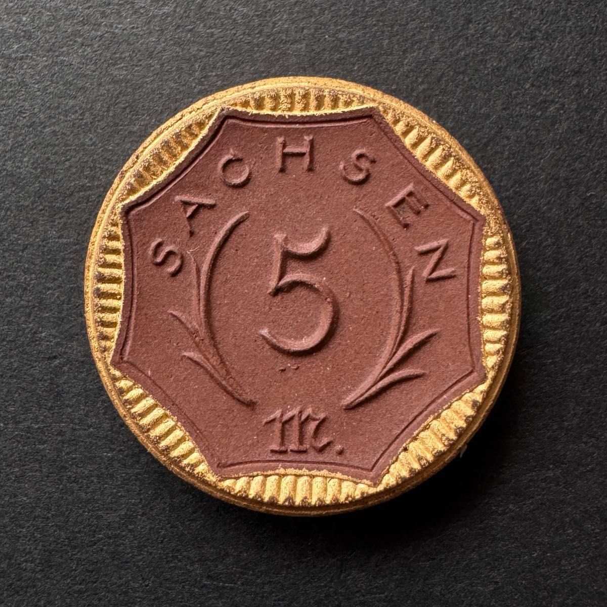 ドイツ マイセン陶貨】1921年 ザクセン 5マルク 金彩×裸婦像 ドイツ