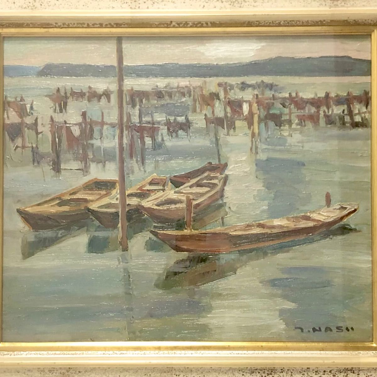 油彩画 風景画 南壽敏夫 南寿敏夫 印旛沼 千葉県 額装 油絵 絵画 美術