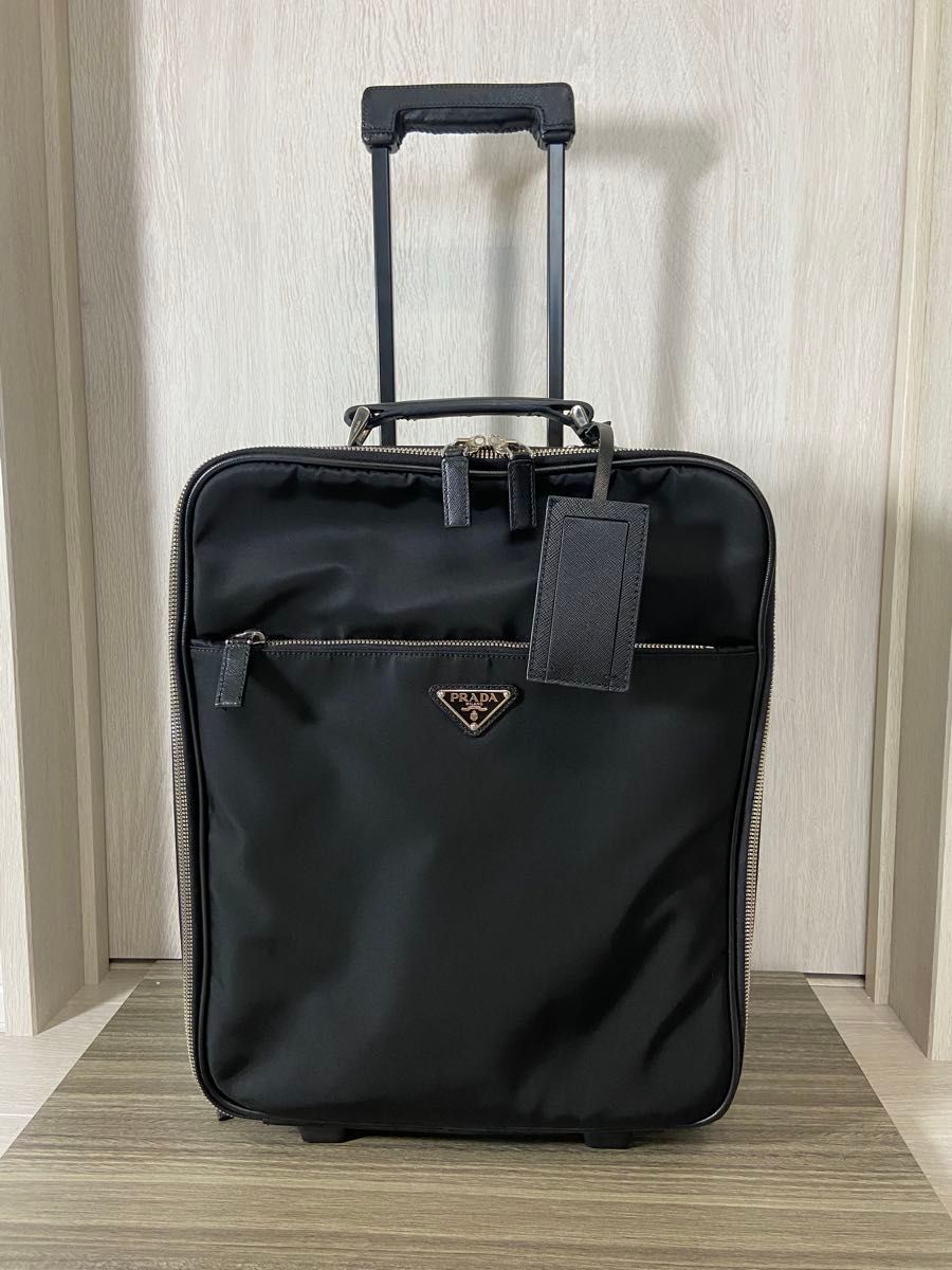 PRADA スーツケース キャリーケース ナイロン レザー 三角ロゴプレート 黒