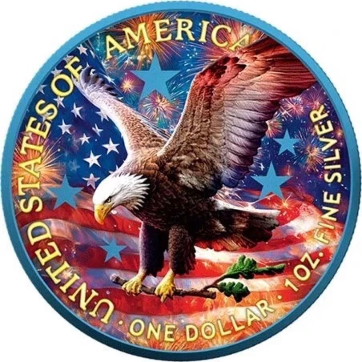 世界500枚限定】 アメリカ イーグル 銀貨 両面カラー 独立記念日特別