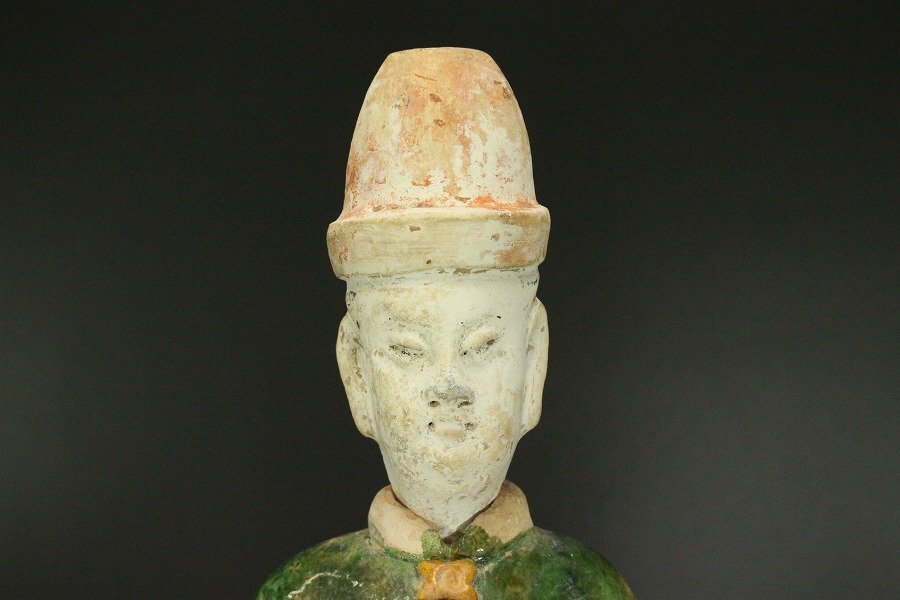 銀閣】中国美術 唐三彩 宦官 俑 置物 高47cm 旧家蔵出 送料無料(LC368)