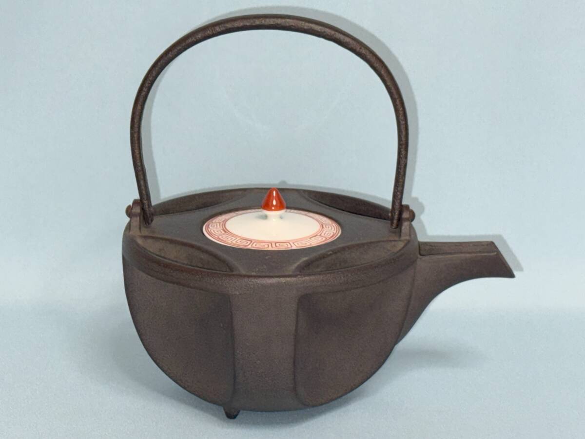 心園】茶道具 茶懐石 酒器 燗鍋 【 鉄製 七宝 銚子 】 釜師 高橋敬典 作