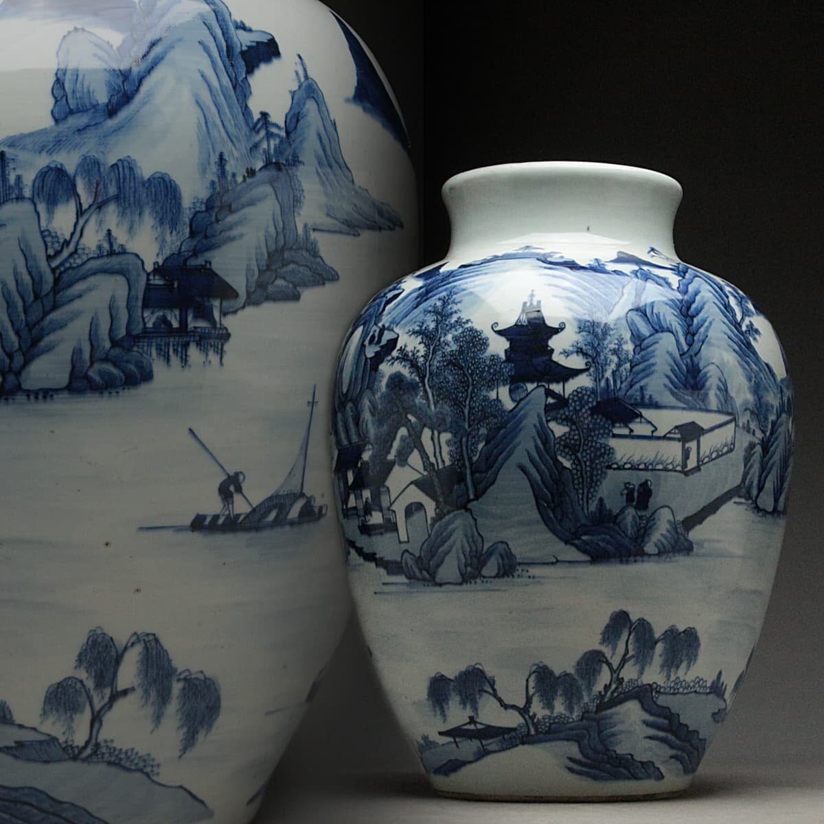 楼閣山水文染付壺 清時代 中国 磁器 焼き物(清)｜売買された