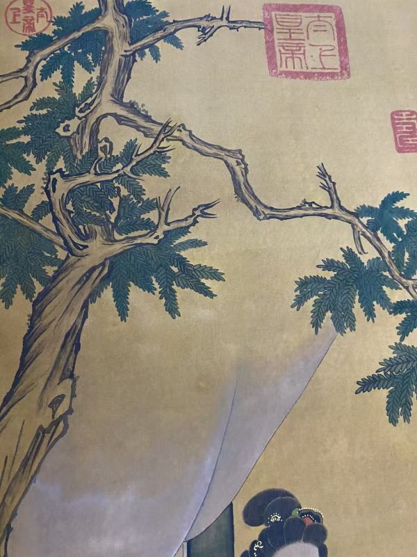 美の継承】中国古美術 明代 仇英款 人物画 絹布 三尺中堂画