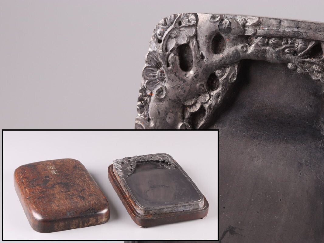 中国古玩 唐物 細密彫刻 老坑 端渓硯 古美術品（書道具筆墨