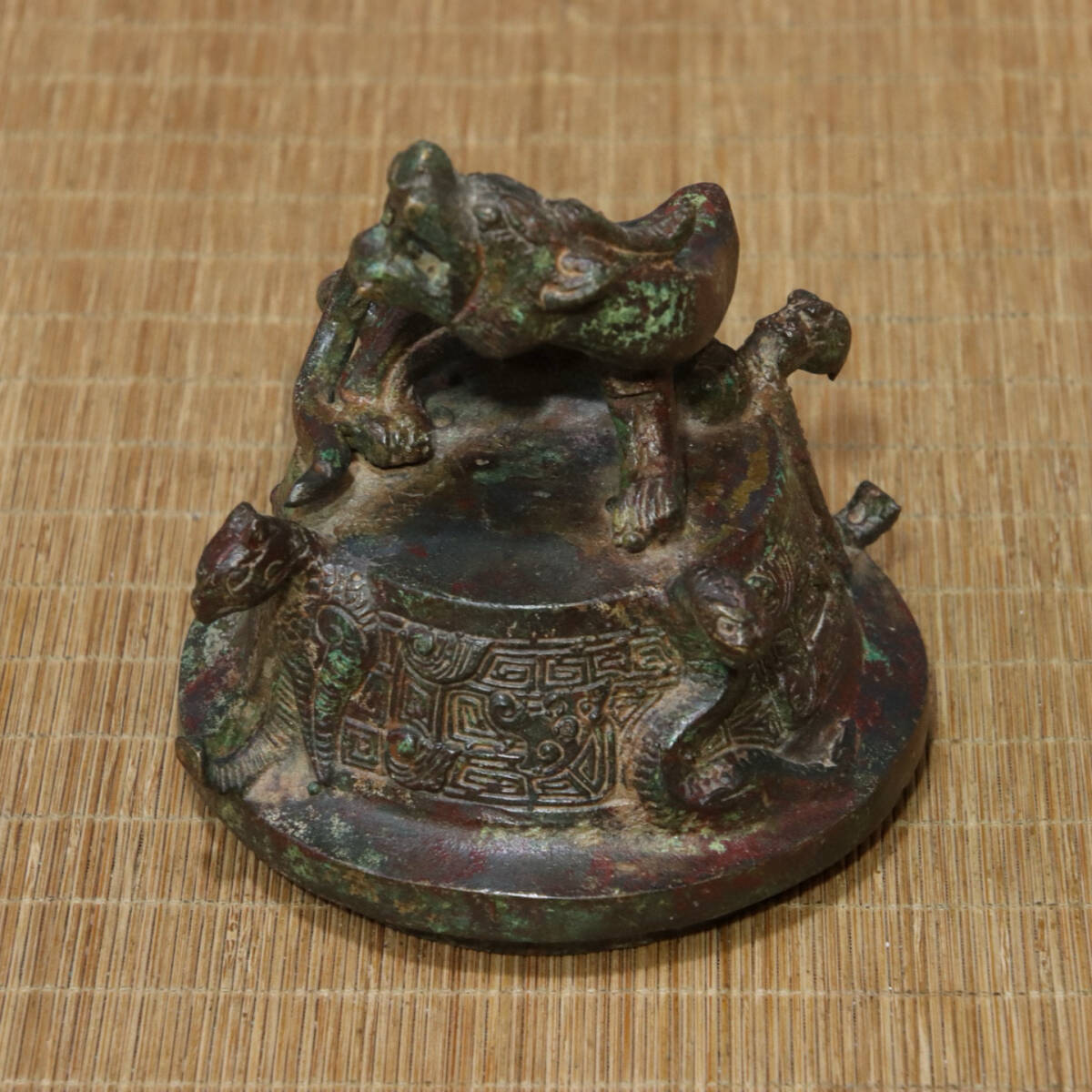 秘藏 青銅器 商周時代 青銅―角座瓶（銘文）古置物 供養品