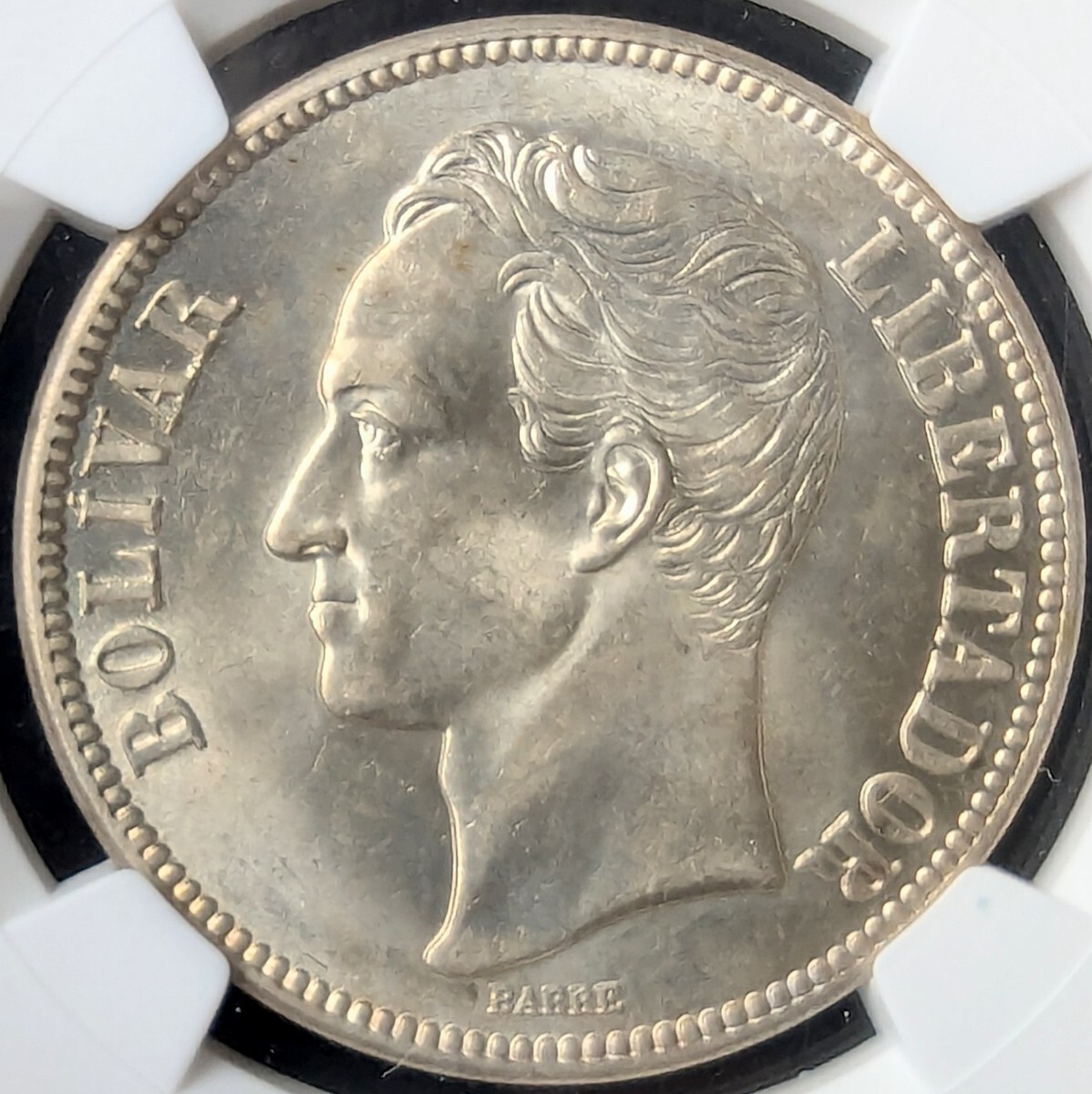 ☆NGC MS62 銀貨 1935年 ベネズエラ合衆国(昔の国名) シモン・ボリバル