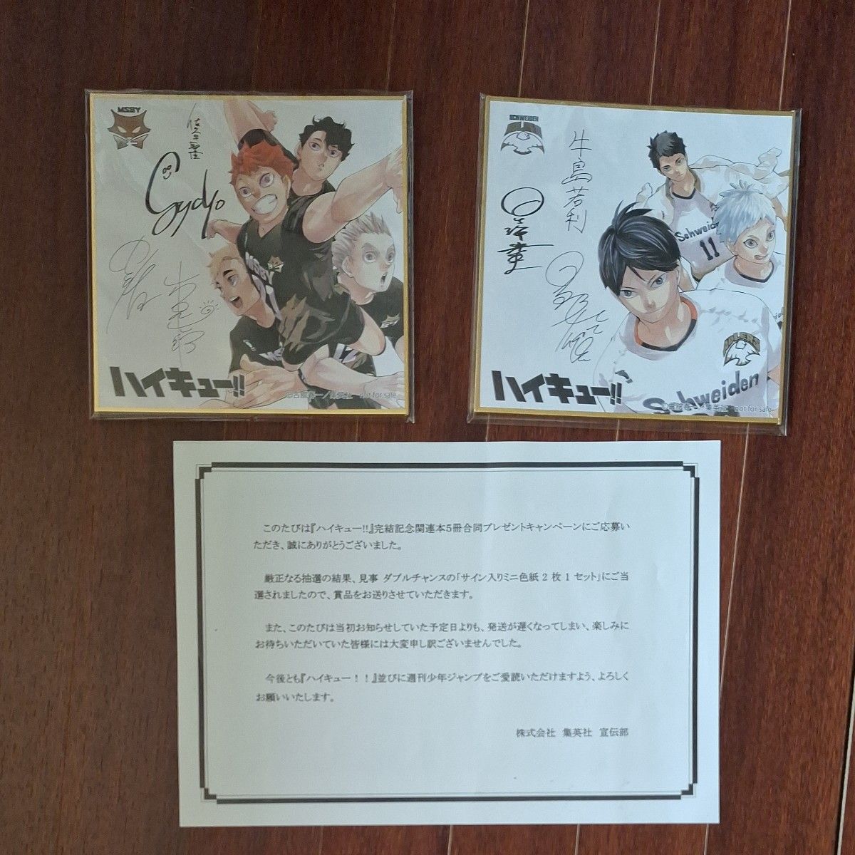 ハイキュー 日向翔陽 複製 色紙 サイン 完結記念 ジャンプGIGA 当選品