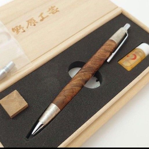 100周年限定】野原工芸 マーブルウッド シャープペンシル 斑紋純銀色