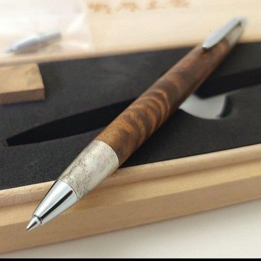 100周年限定】野原工芸 マーブルウッド シャープペンシル 斑紋純銀色