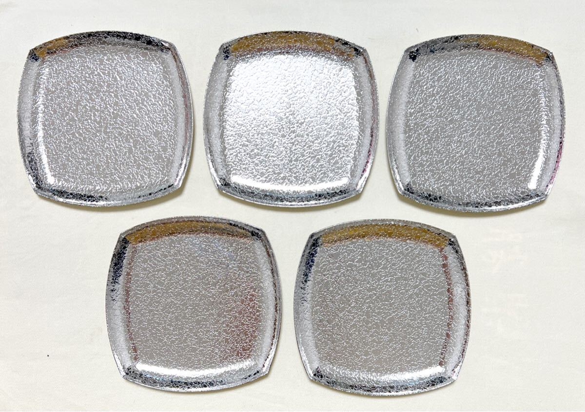 未使用 AZUMAアズマ 銀メッキ 角皿5枚＆フォーク5本 金属食器セット