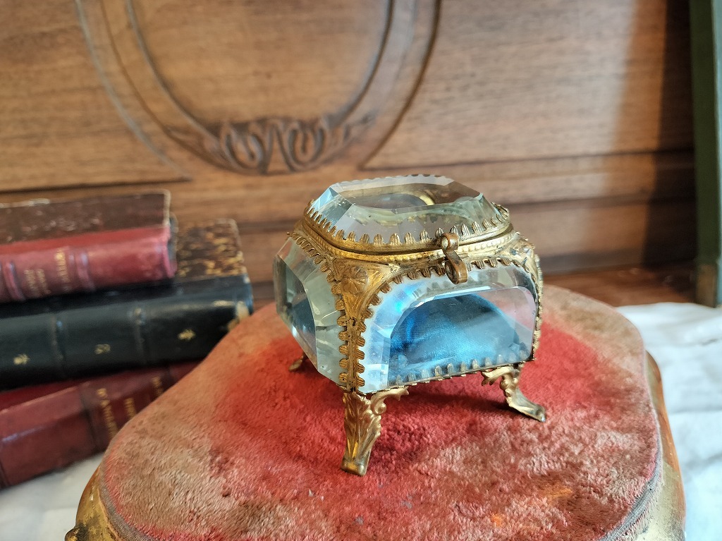 フランス アンティーク クリスタル 5面 ジュエリーケース 1900年 購入 美品
