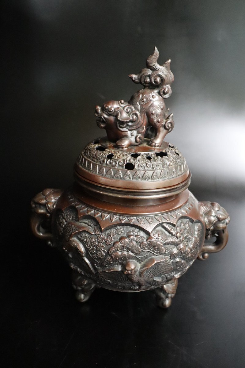 古美術品 銅製 鳥 香炉 香道具 中国美術 銅製 孔雀型 香炉 幅40cm