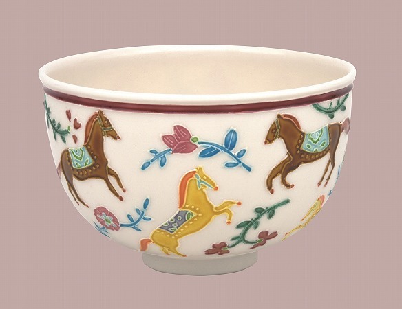 茶道具・茶器 抹茶茶碗、干支「午」「馬・うま」、御題「明（めい