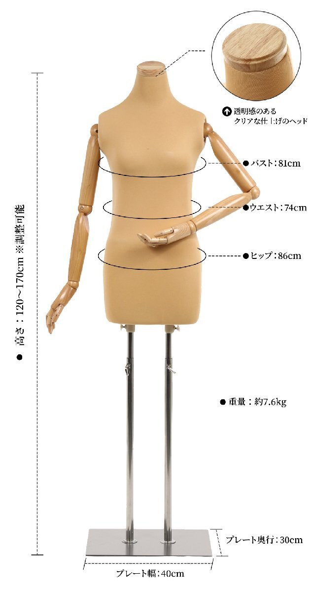 和装用 アーム トルソー ボディ 指付き 腕つき マネキン ボディー