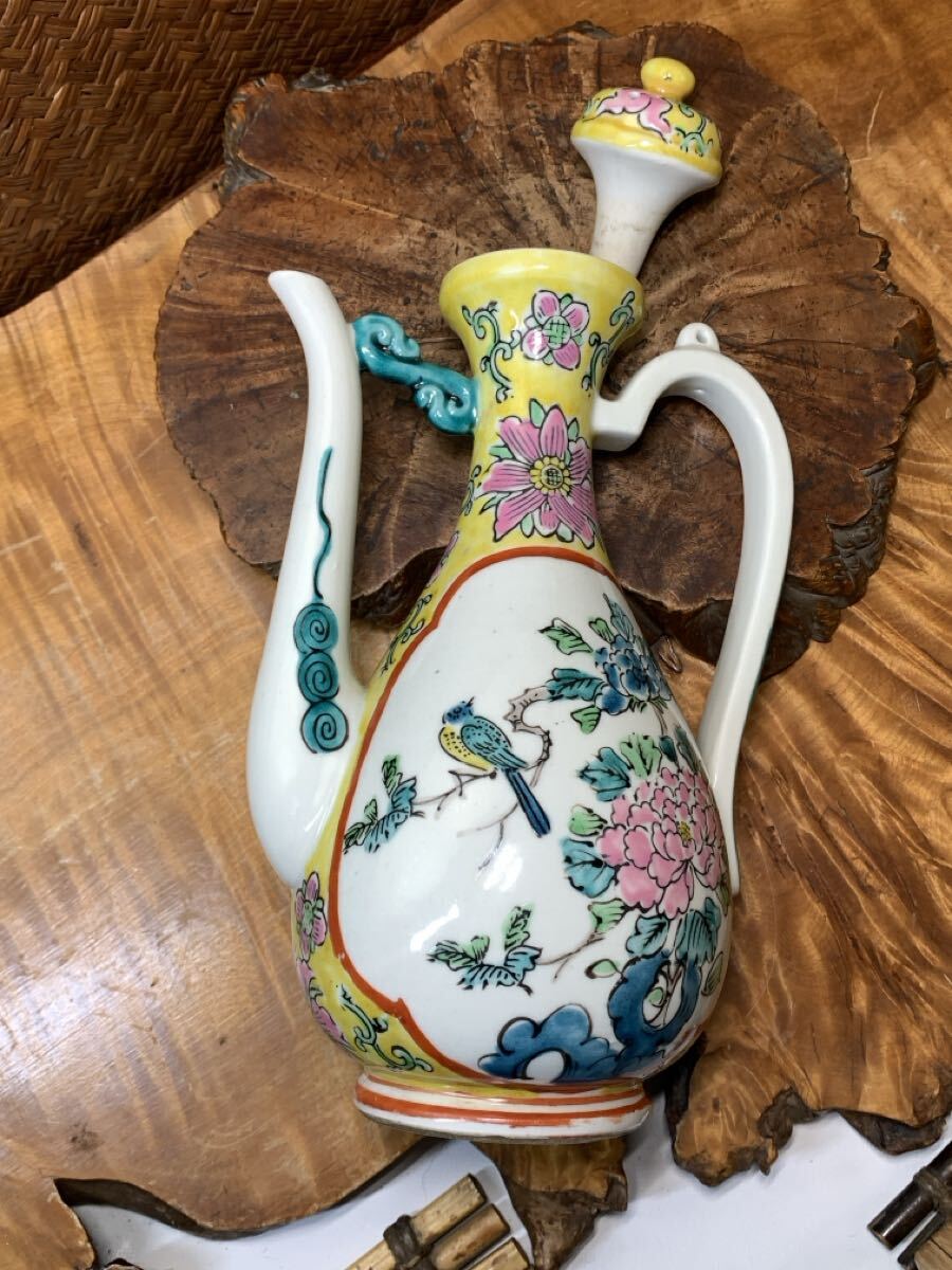 時代物 茶道具 色絵 十錦 花鳥紋 水注 木箱付 唐物 中国美術