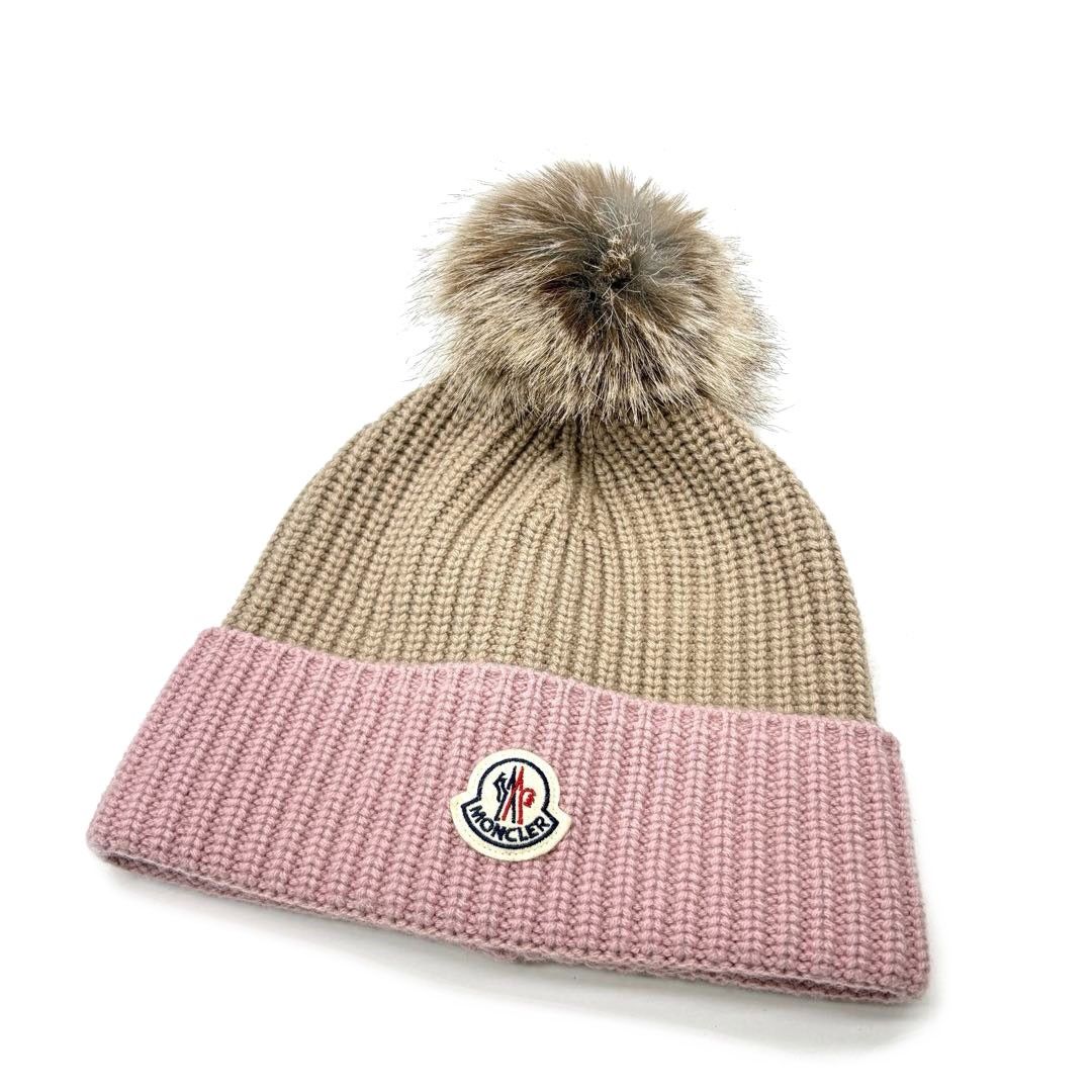 Moncler モンクレール モンクレ ピンクニット帽 ファー付き 楽天市場