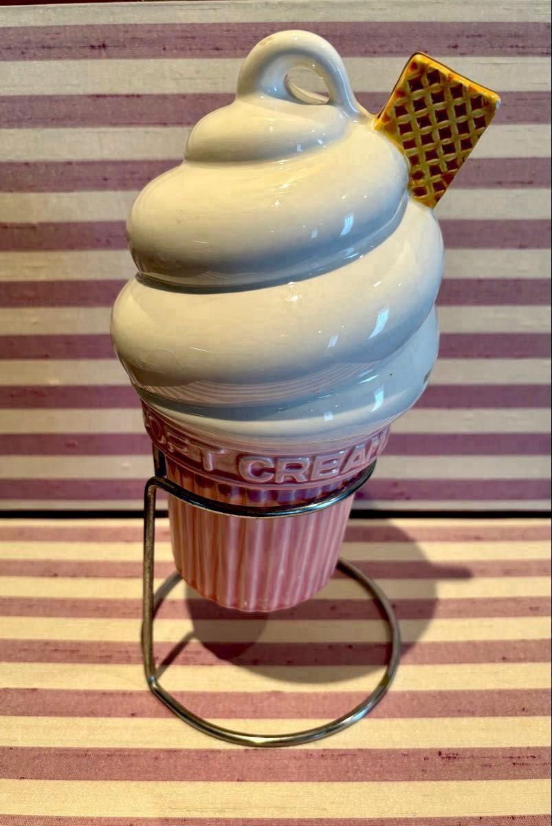 ソフトクリーム 置物 貯金箱 陶器製 昭和レトロ アンティーク 1980年代