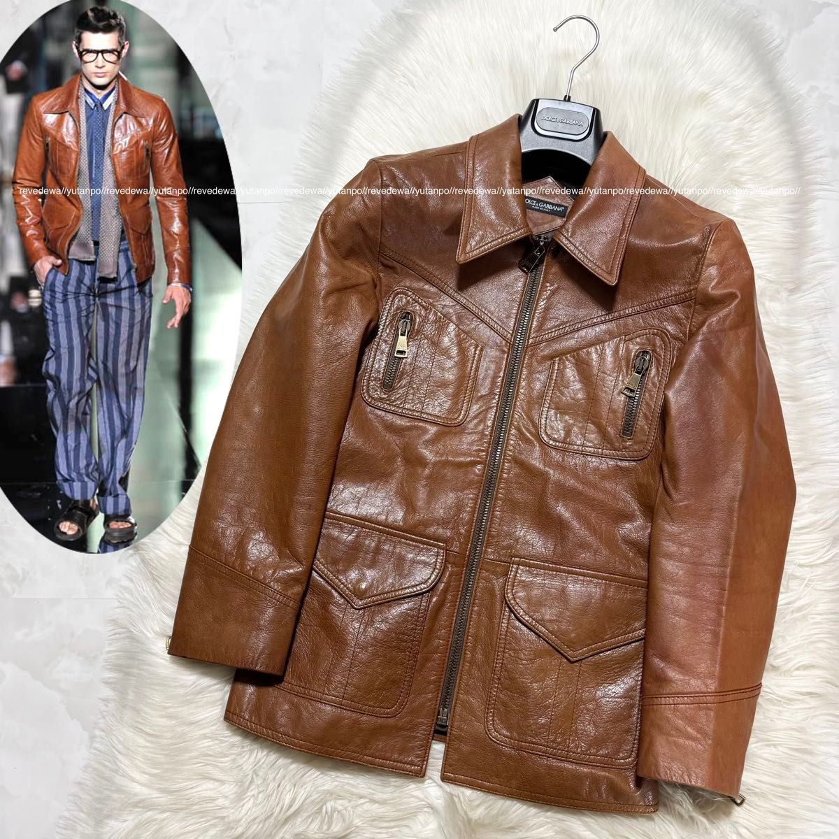 本物 ランウェイ ドルチェ＆ガッバーナ ZIP UP レザー ジャケット 44
