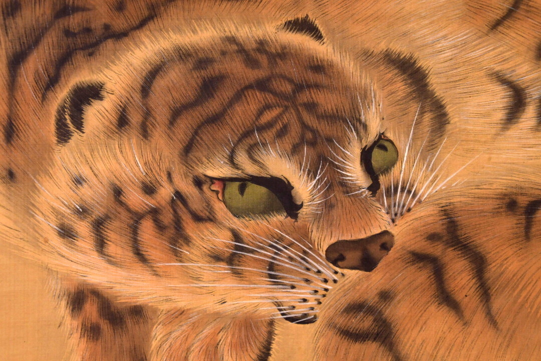 240 （真筆）大英博物館にも所蔵！九峰滕瑛 猛虎図 掛軸○ 掛け軸 絹本