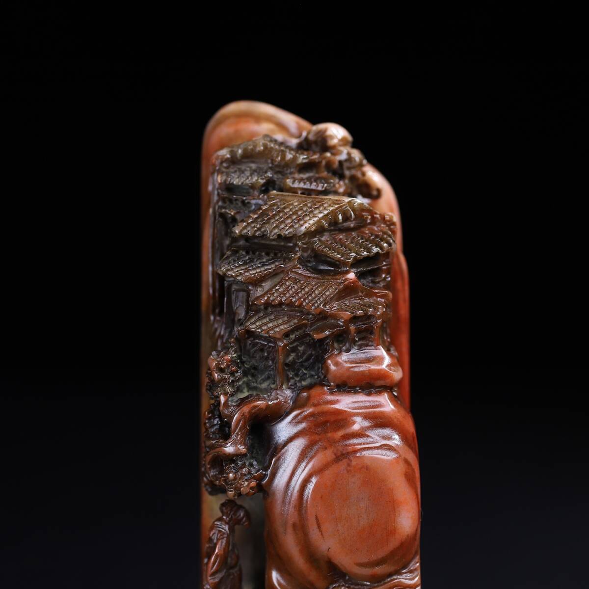 旧 清代 寿山石彫刻 山水人物 印章置物 文房具 中国古美術 古賞物