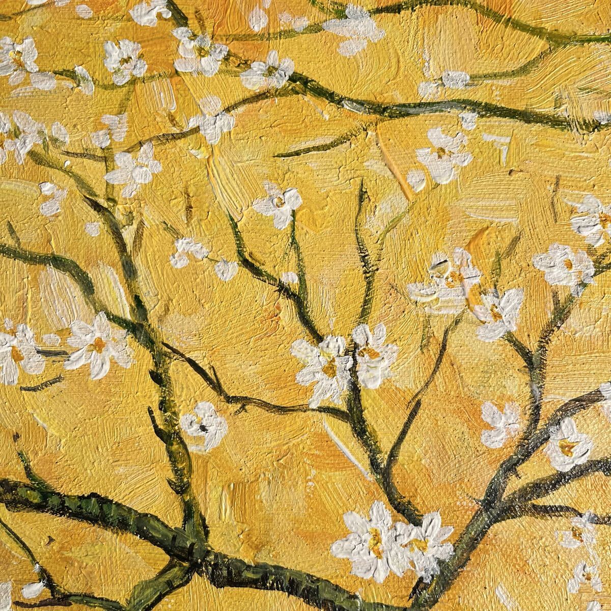 ☆秀作☆ 手書き油絵 ゴッホ 花咲くアーモンドの花 額付 絵画