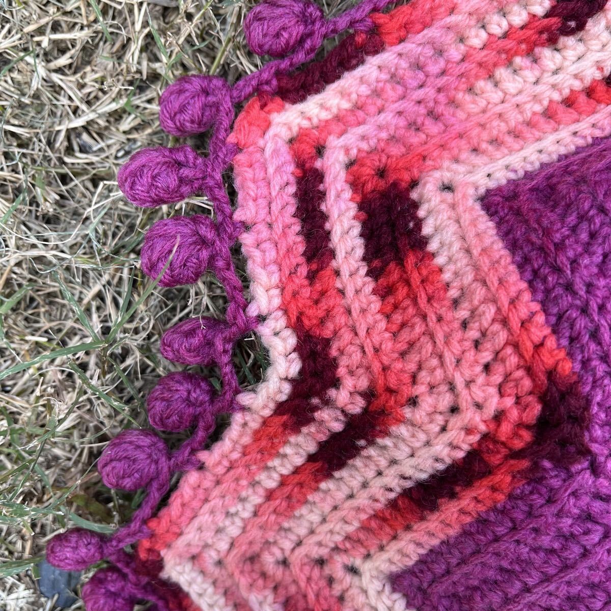 グラニーブランケット パープルストライプ 紫 ラグ アメリカ