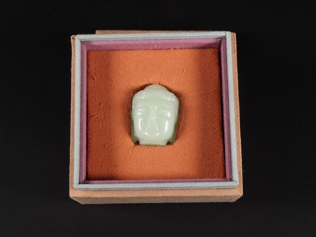 瓏】和田玉 白玉彫 仏頭 清時代 極細工 手彫り 置物擺件 中国古