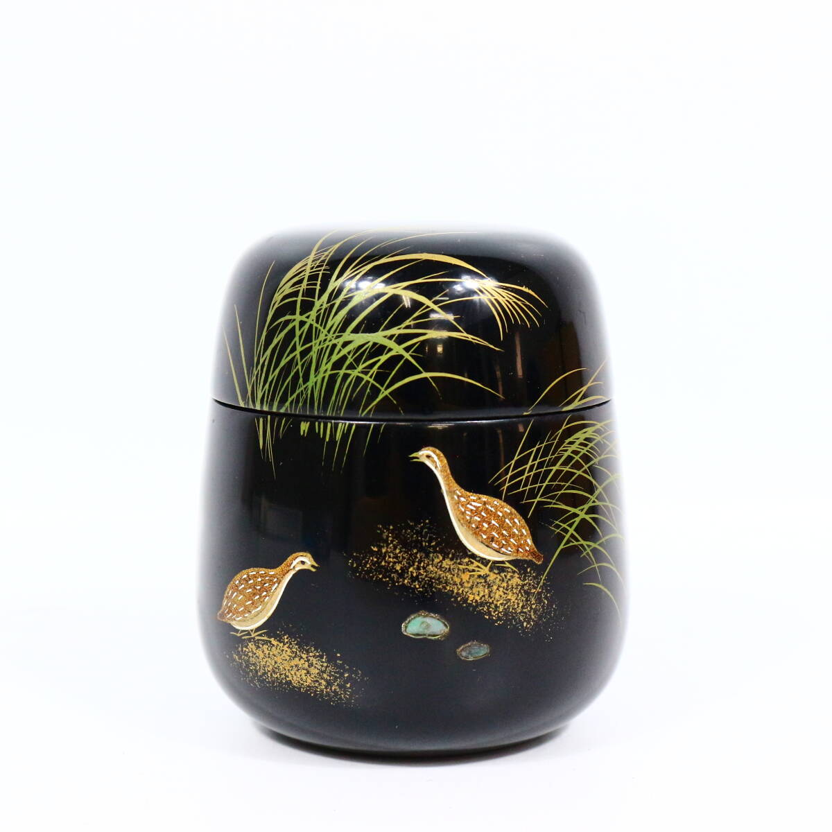 峯清 鳥蒔絵 四種茶器 共箱 螺鈿細工入 木製 棗 茶道具