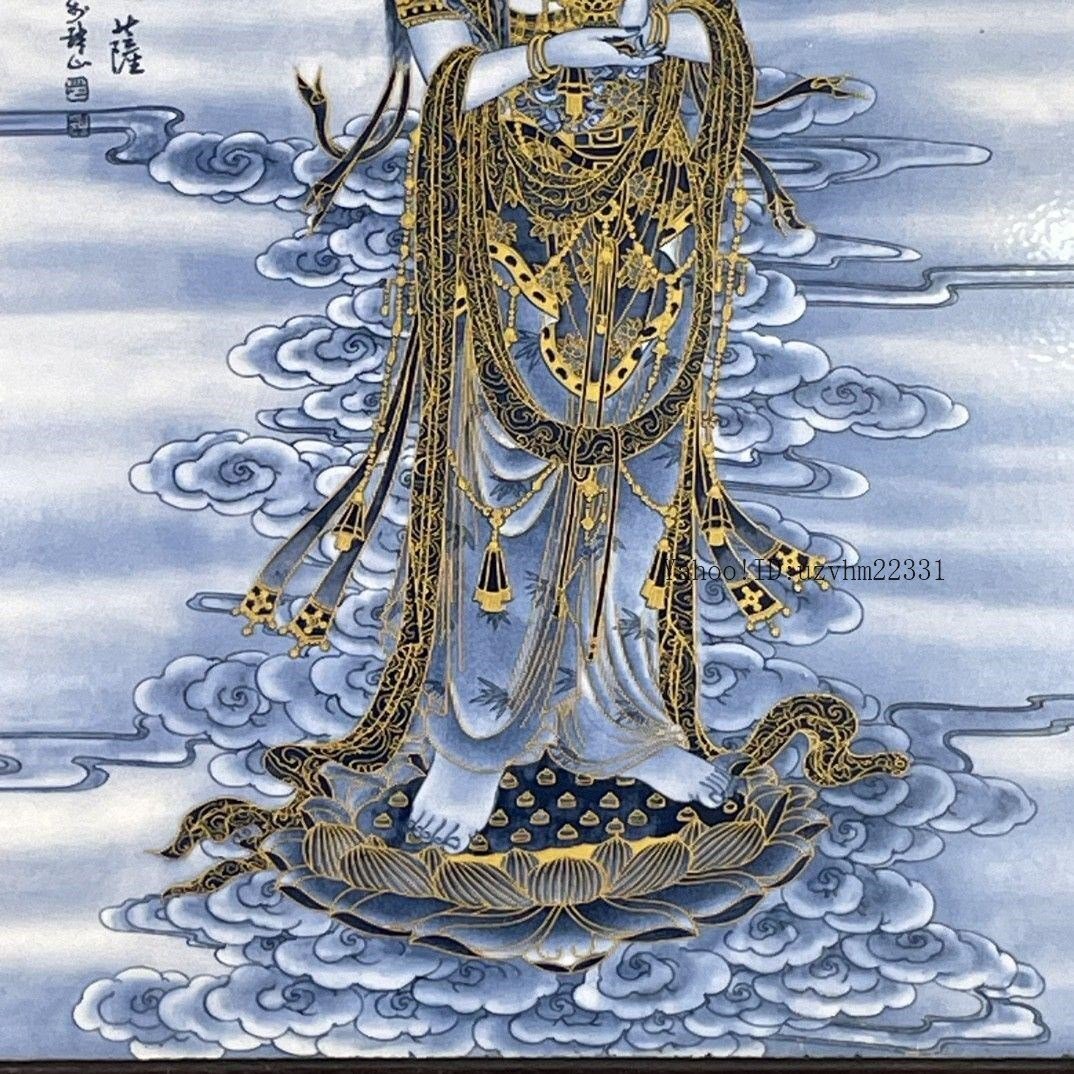 パステル観音図掛屏陶板画 景徳鎮陶瓷磁 装飾品 工芸品 置物