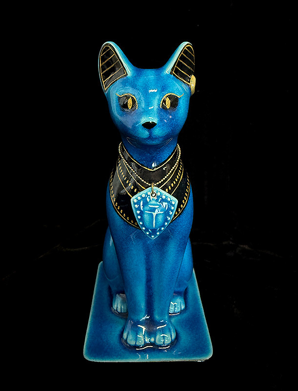 美濃焼 幸兵衛窯 エジプト神 九栄神 バステト 猫 青釉金彩