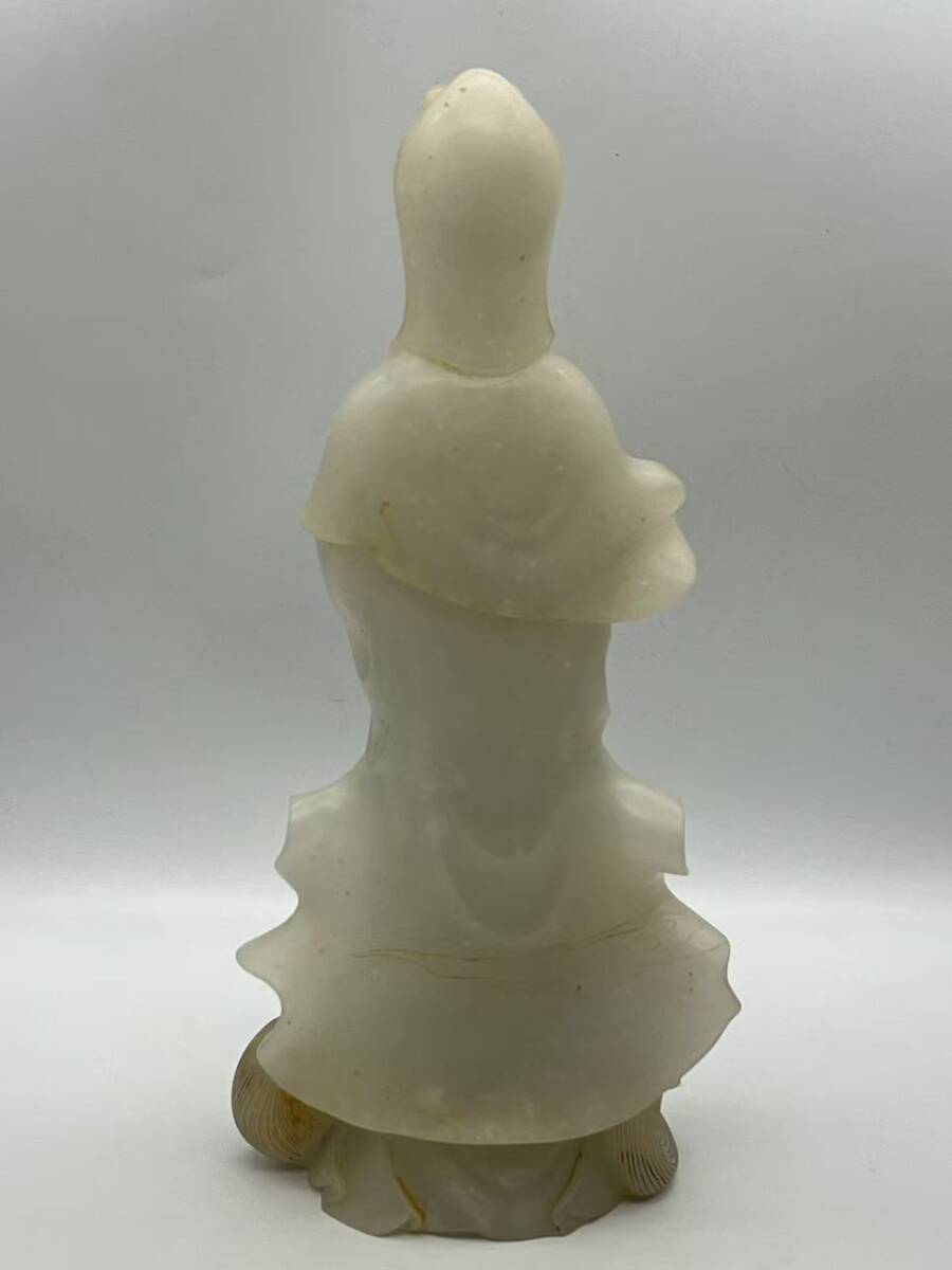 清乾隆時代 和田白玉観音 白和田玉彫り 仏教用品 仏像 唐物 時代物