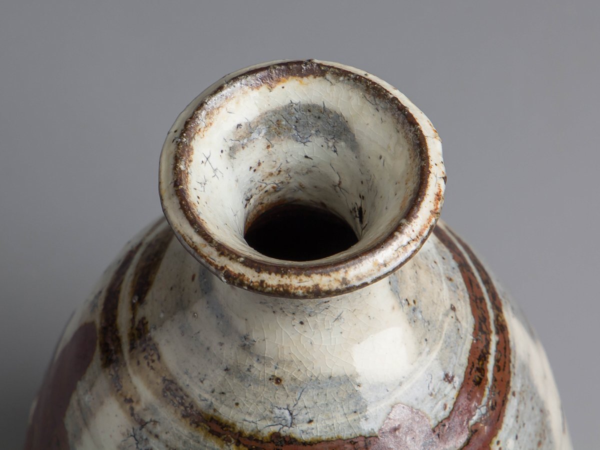 五】西岡小十 作 『唐津絵粉引徳利花入』 略歴 共布 共箱