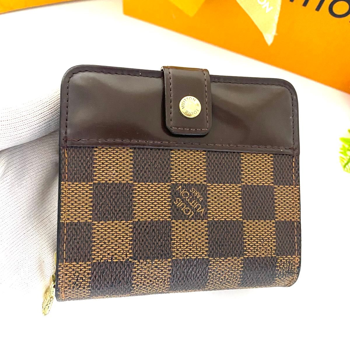 ルイ ヴィトン コンパクトジップ ダミエ エベヌ 二つ折り財布 茶色