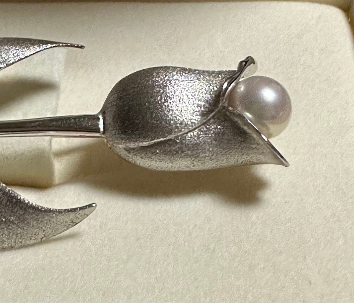新品 TASAKI タサキ 真珠 シルバー パール チューリップ ブローチ 刻印