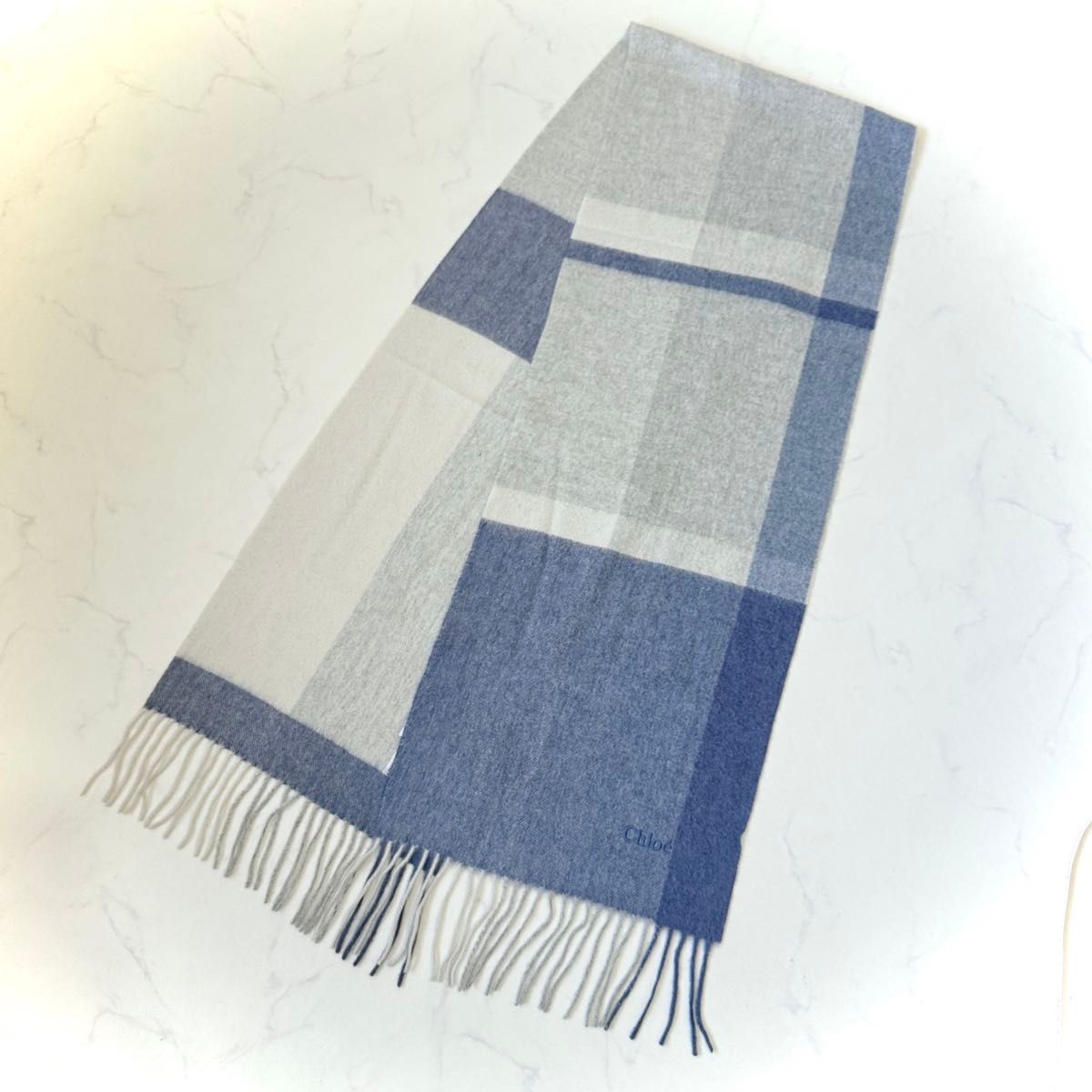 タグ付 新品未使用 Chloe クロエ 洗える カシミヤ100% マフラー 青