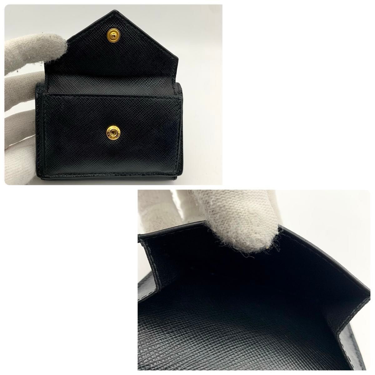 鑑定済み プラダ 三つ折り 財布 Wホック サフィアーノ レザー