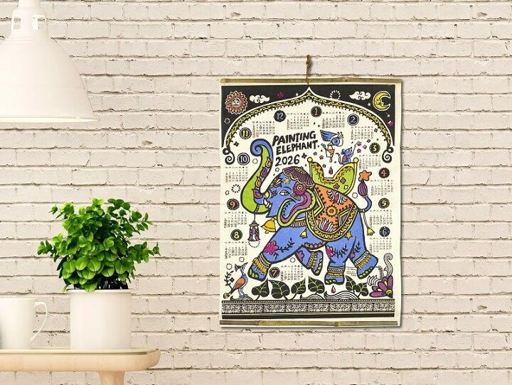 エスニックカレンダー2026】象ゾウ 大型アジアン壁掛けガネーシャ年間