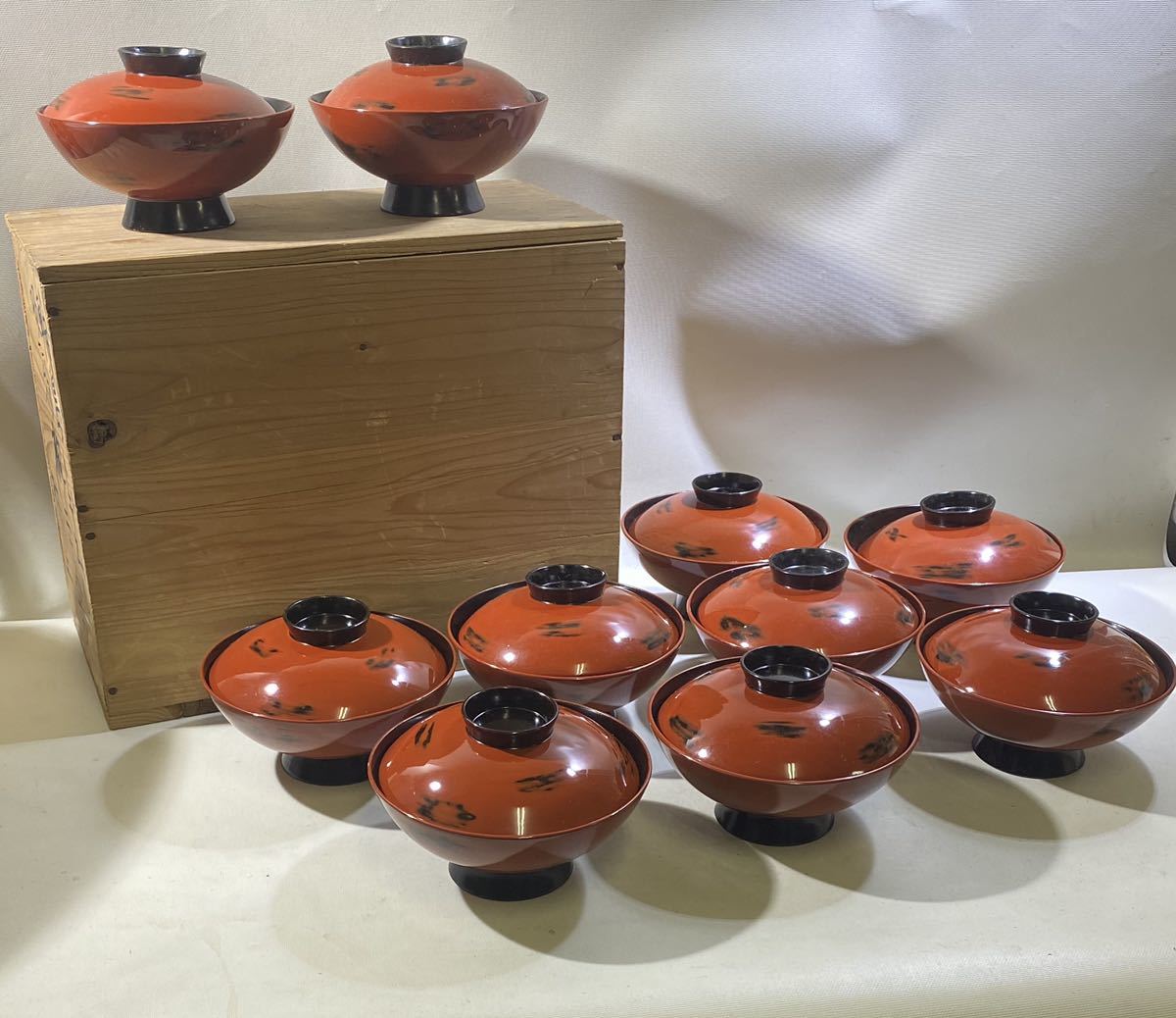 輪島塗 剣牡丹模様付 吸物碗5客 共箱 美品 輪島塗 剣牡丹模様付 吸物碗