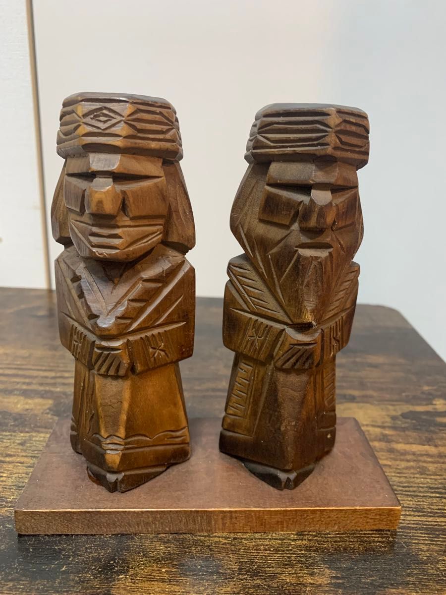 アイヌ民族 ニポポ人形 夫婦 2体セット 木彫り民芸品 昭和レトロ