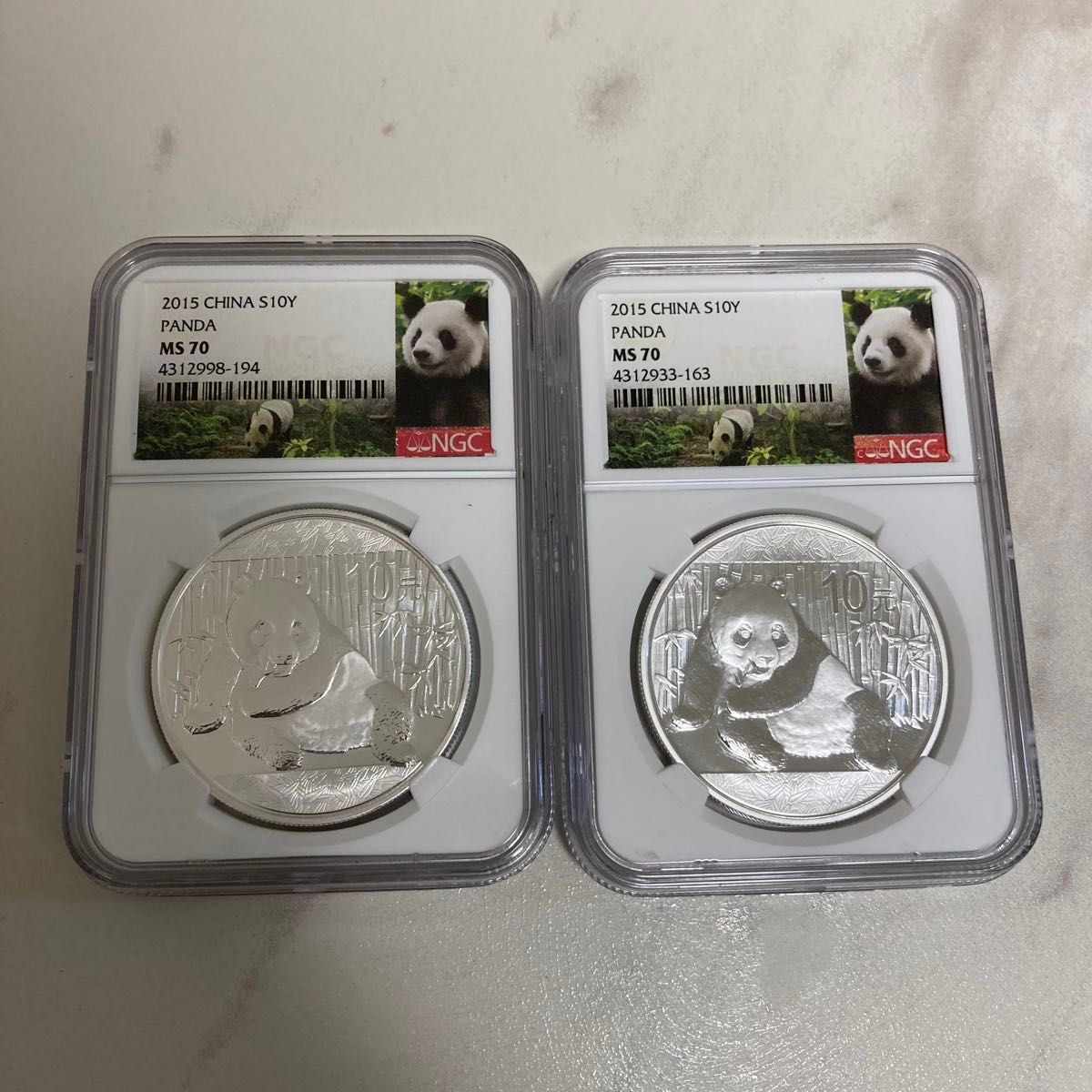 2015年 パンダ銀貨 2枚 NGC 2015年 中国 パンダ銀貨 MS70 2点セット
