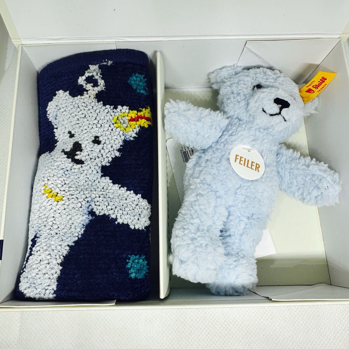 FEILER シュタイフ テディベア ハンカチセット ブルー系 未使用