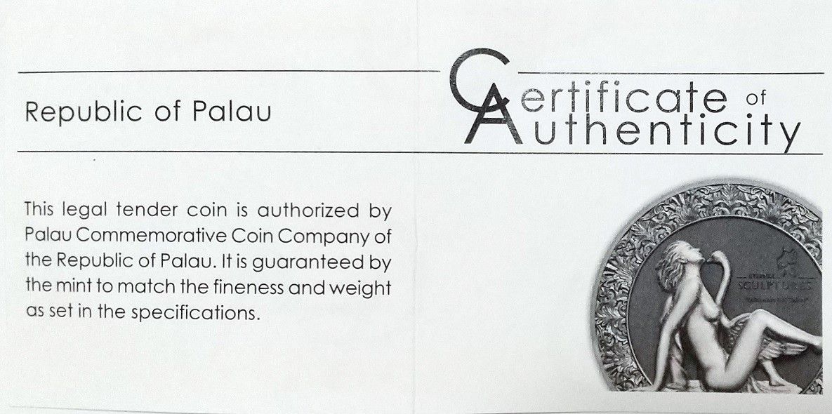 2019年 パラオ レダと白鳥 10ドル 2オンス ブラックプルーフ 銀貨 永遠