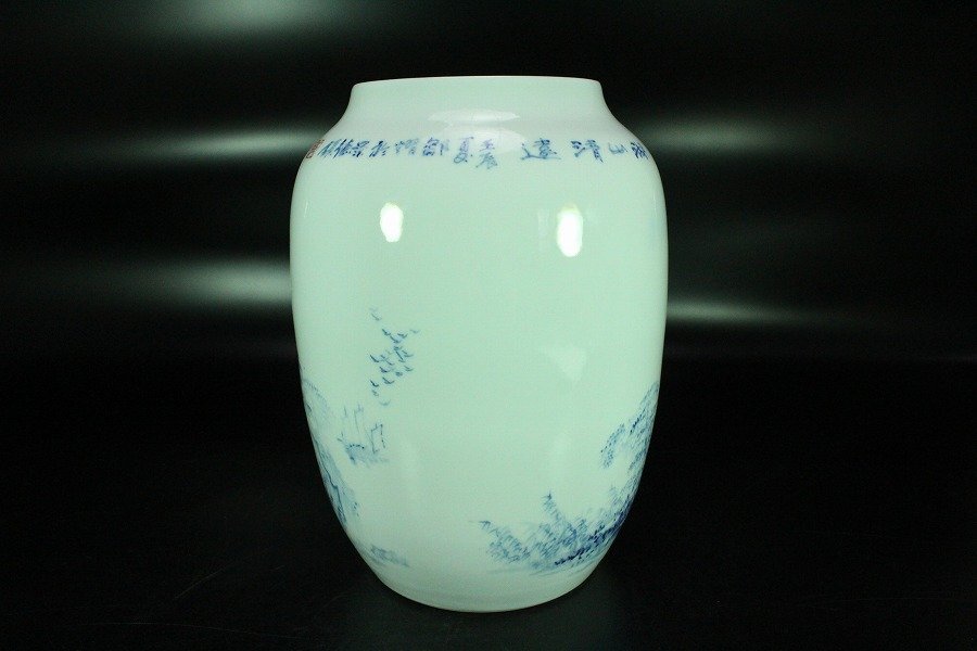 金閣】中国美術 青花 湖山清遠 景徳鎮 在銘 花器 旧家蔵出 送料無料(