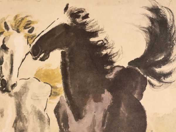 真作】 BK272 二玄社 徐悲鴻 「 奔馬図 」 工芸画 複製画 額装