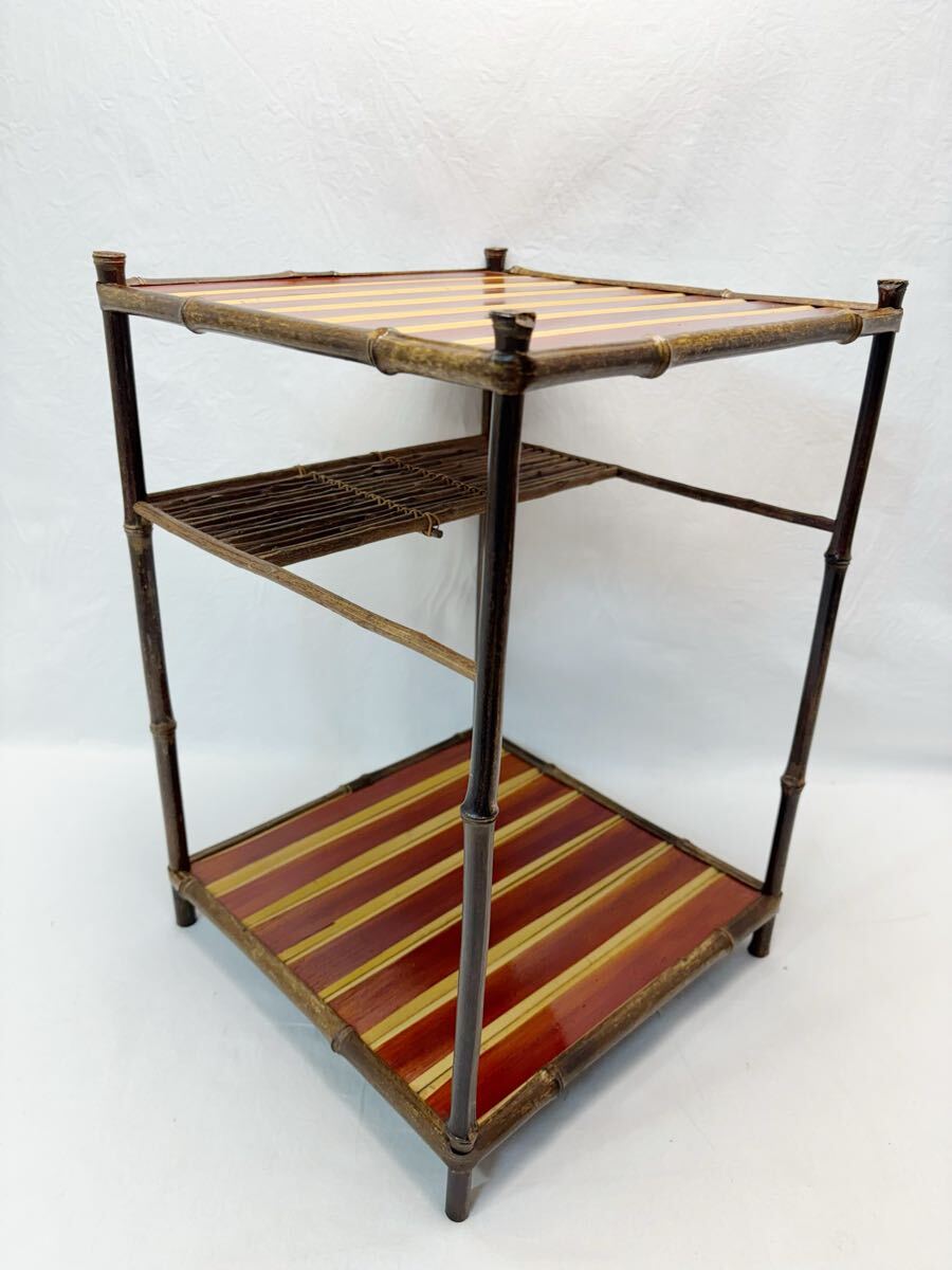 M801801 ほぼ未使用 茶道具 綾瀬棚 煎茶棚 黒竹柱 煎茶用二重棚