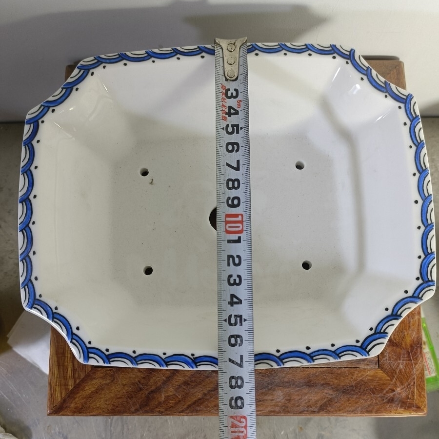 人気絵鉢作家 注文 藤原窯月 收藏 手描き鉢 色絵 山水人物図 長方鉢