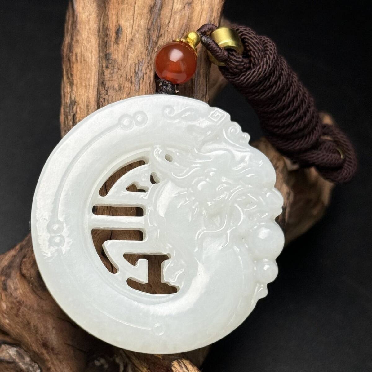 ◇御泓軒◇『清朝時代 和田玉 白玉彫 龍紋玉佩』極細工・